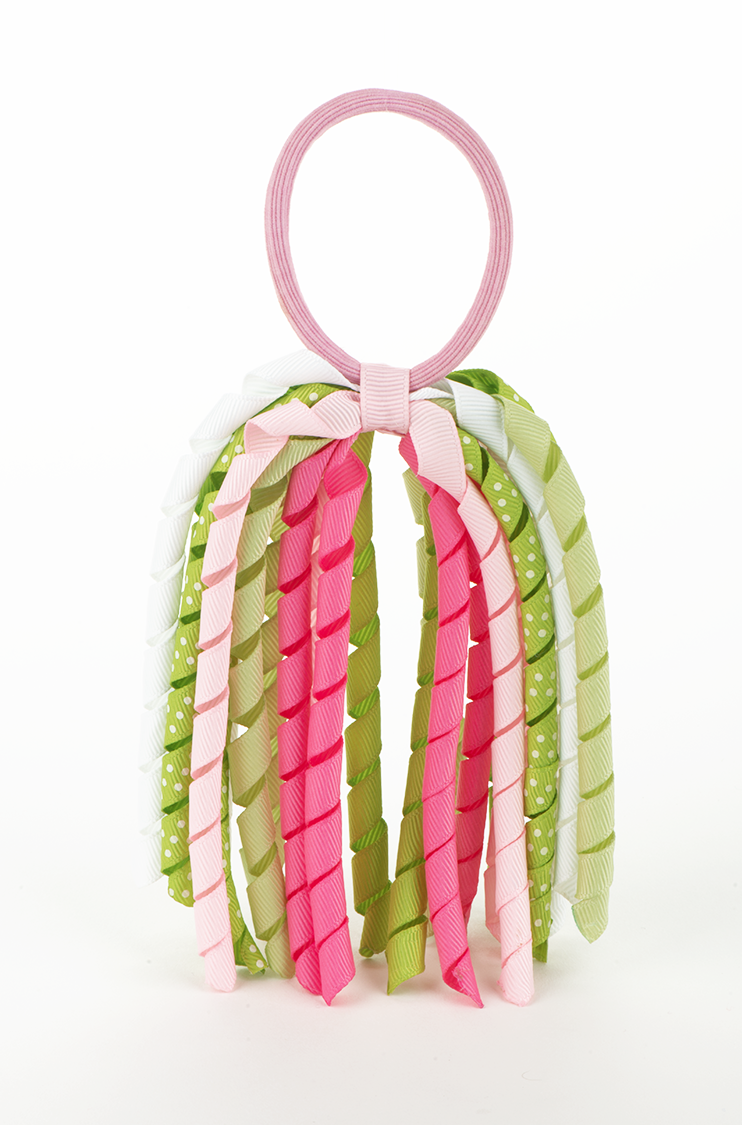 Yeşil ve pembeli lastikli toka